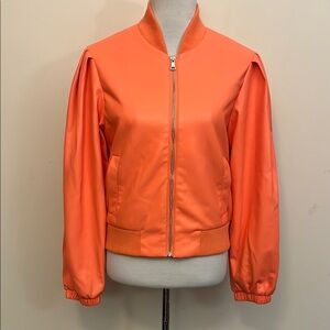 House of Harlow Tangerine Orange Faux Leather Bomber Jacket Size Medium